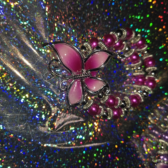 Fashion Jewelry I Butterfly Double Bracelet I Faux Pink Pearl I Expand… - Picture 6 of 6